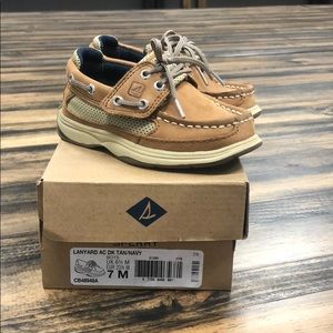 Sperry Lanyard AC DK Tan/Navy shoes toddler size 7
